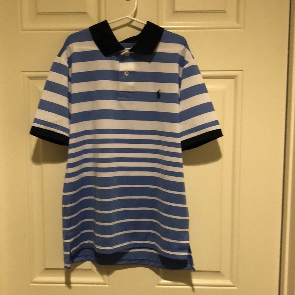 Polo Ralph Lauren Performance blue/white stripped collard shirt sleeve shirt